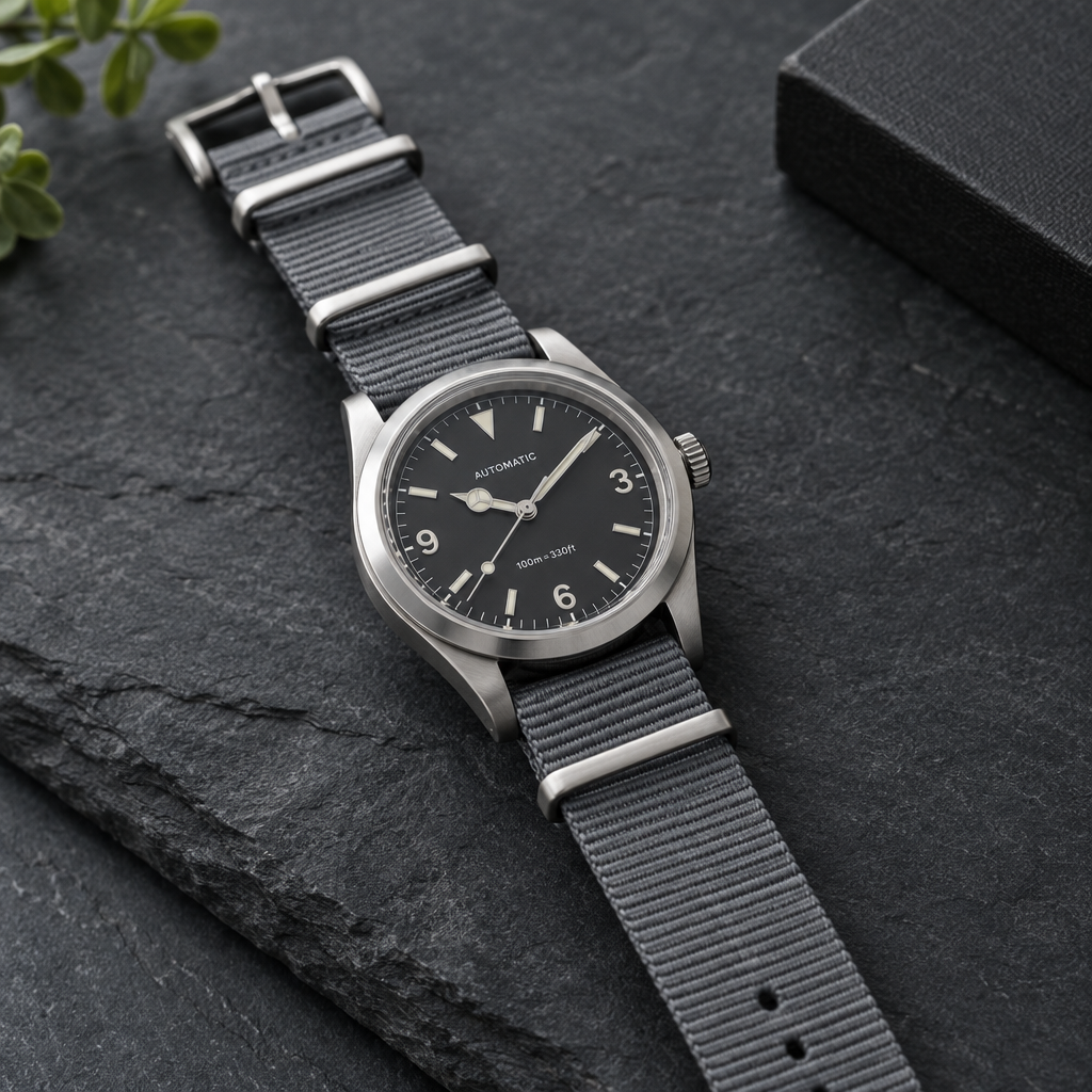 Horlo Grey Ribbed Nylon NATO Watch Strap lifestyle photo